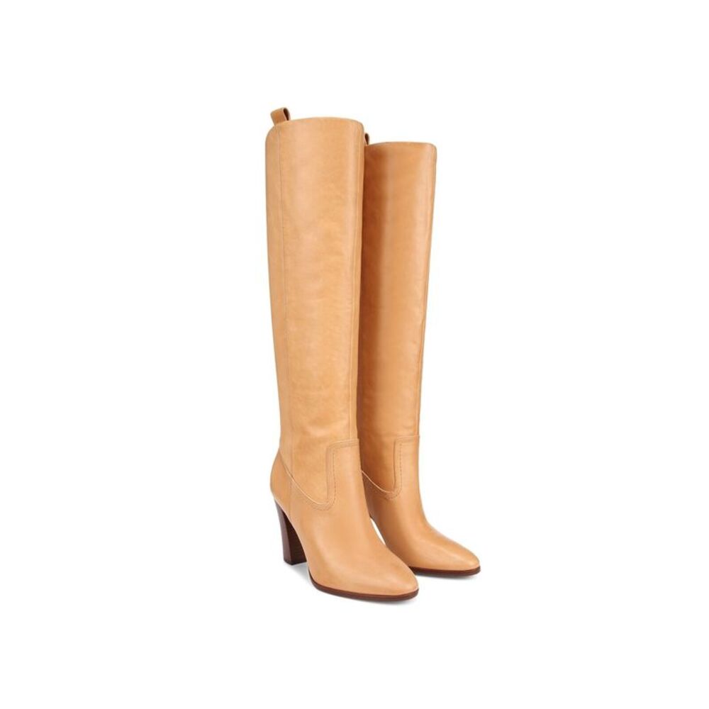 VERONICA BEARD Womens Beige Pull-Tabs Vesper Almond Leather Heeled Boots 7 M